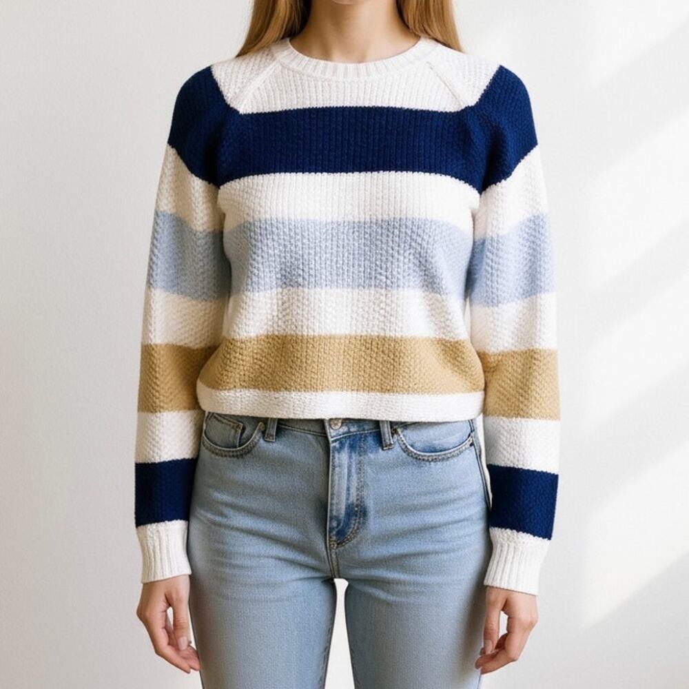 Hollister Boyfriend Sweater | Waffle Knit | XS (Oversized) | Nautical Stripes